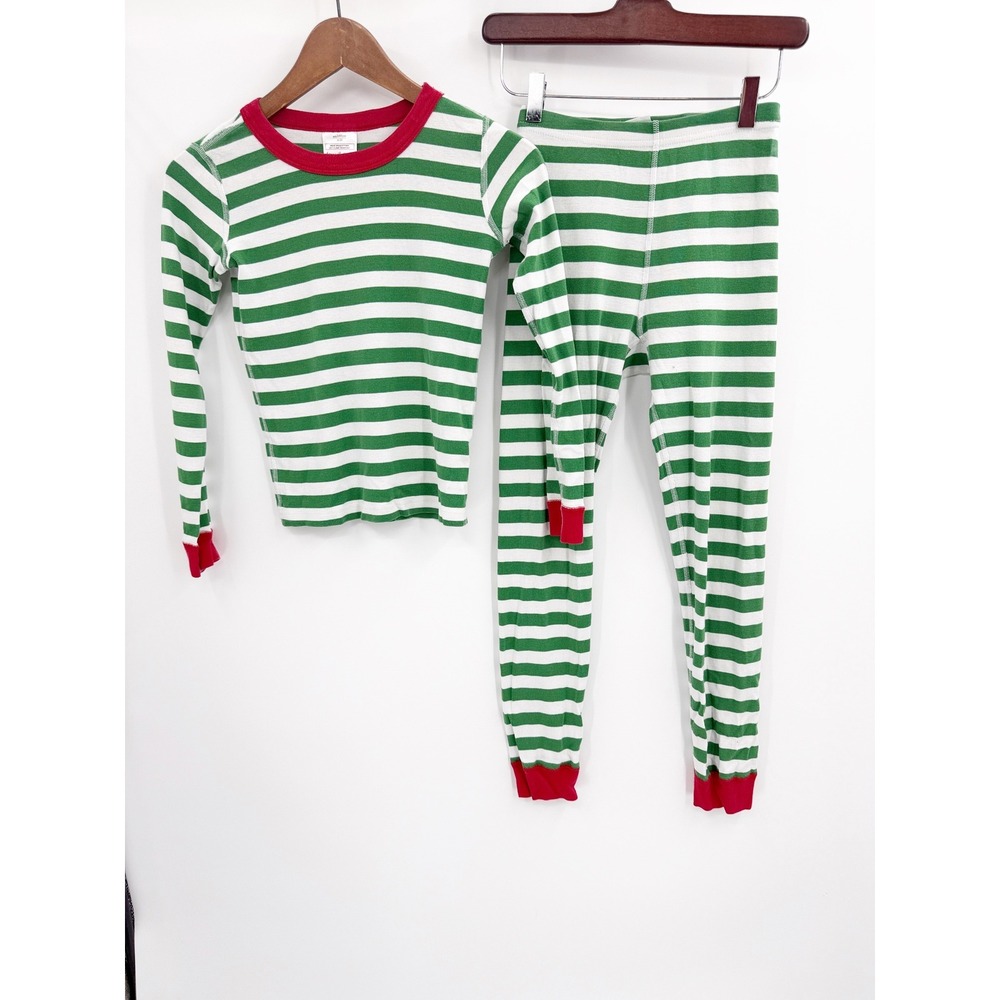 Hanna Andersson Kids Green White Striped Organic Cotton Pajama Set Size 10 140cm